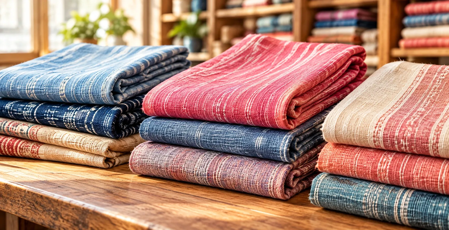 Folded striped cotton fabric stack, New Cotton Collection