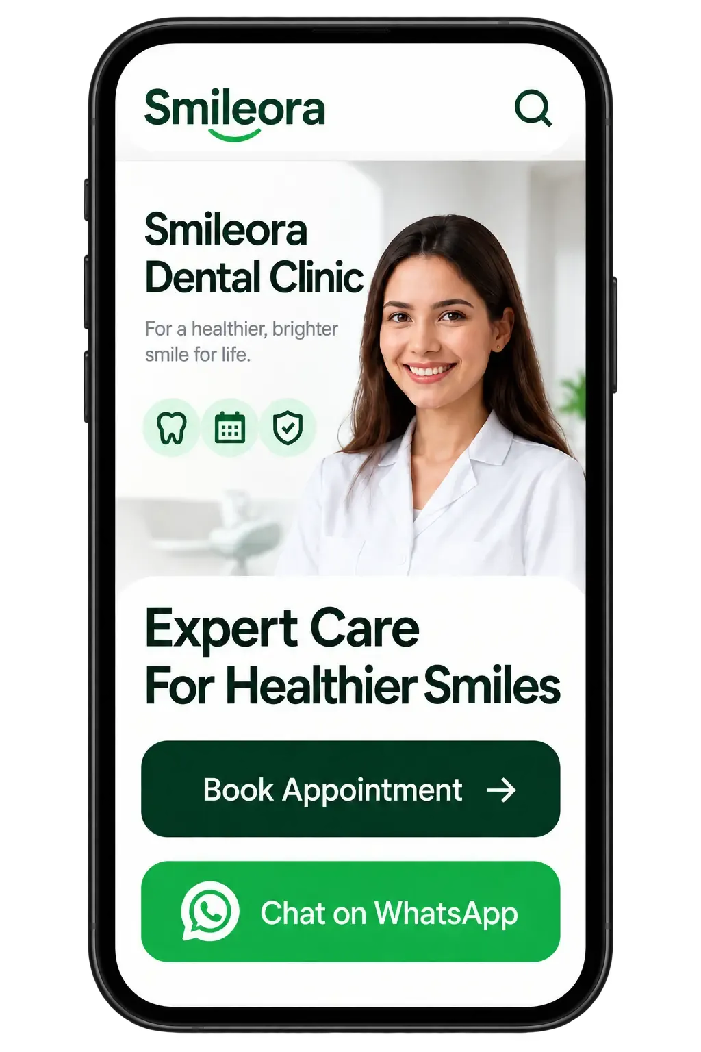 Phone showing a dental clinic website booking experience