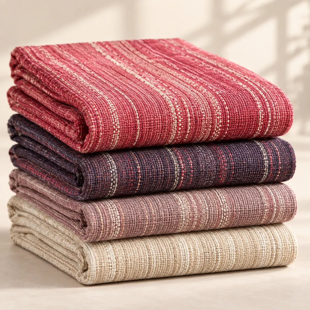 Four folded layers of premium cotton fabric with a pink stripe on top