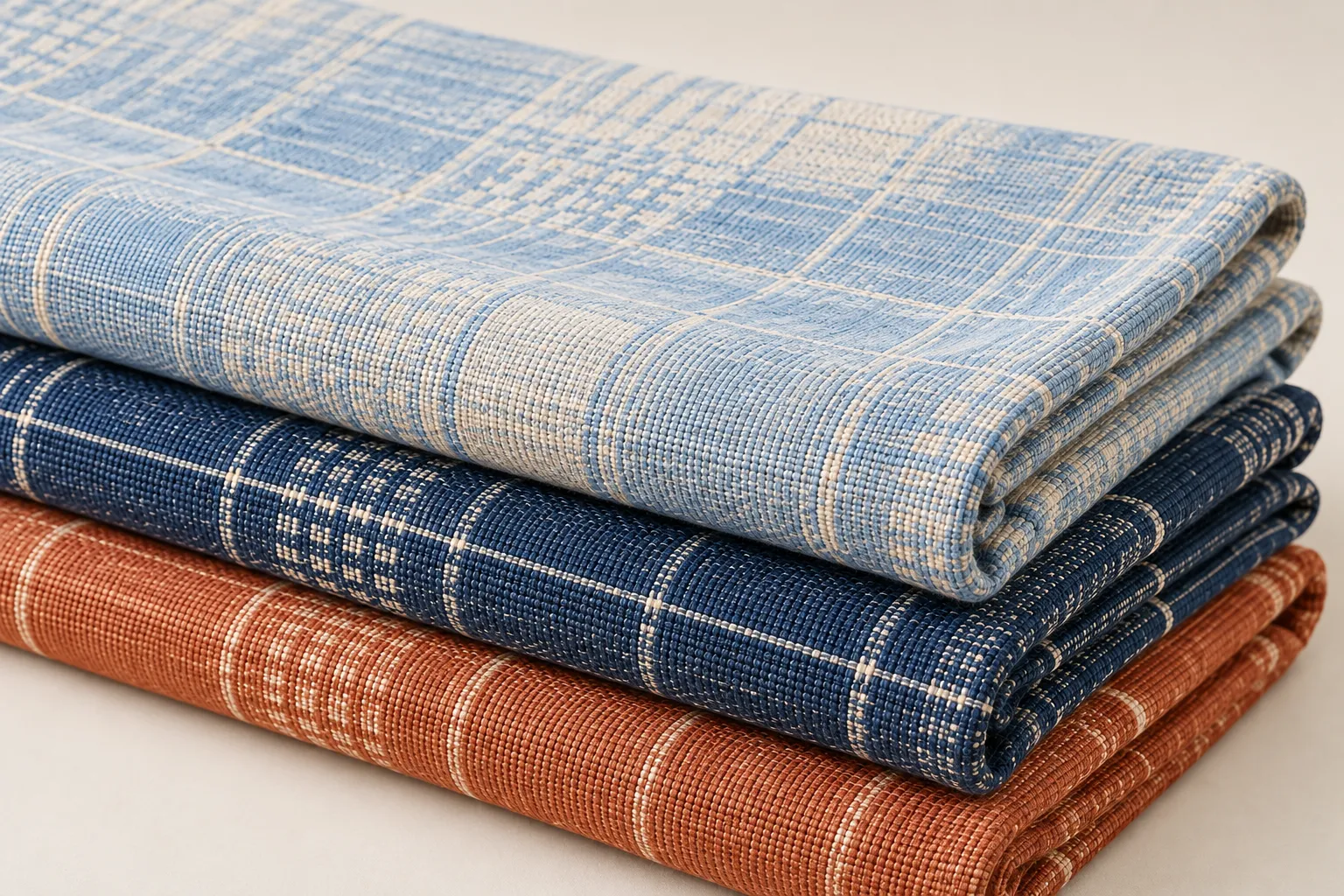 Angled view of folded textiles