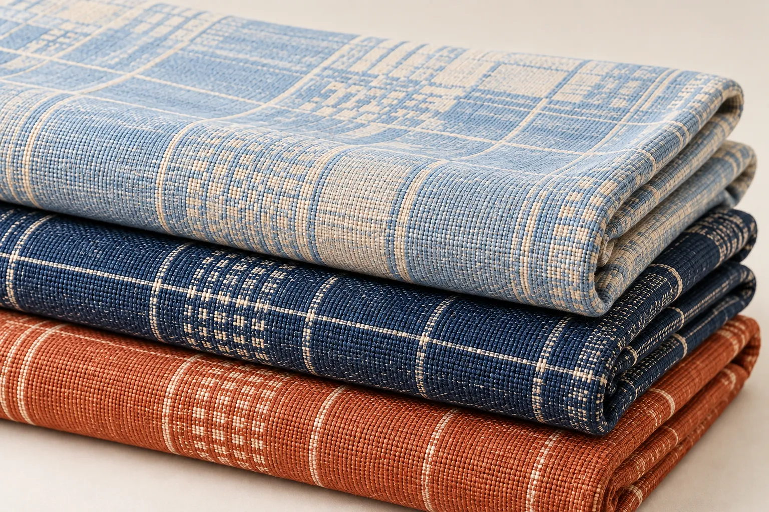 Front view of folded textiles