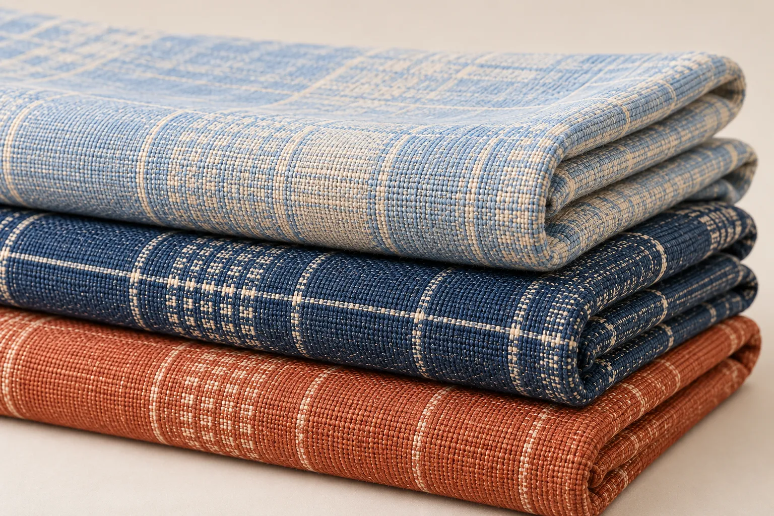 Side view of folded textiles
